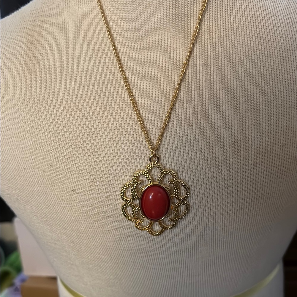 Pure Expressions Gold and Red Vintage Necklace